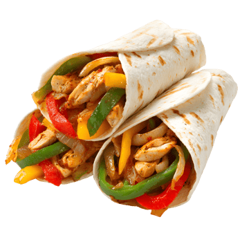 Sizzling chicken fajitas with colorful bell peppers and onions on a transparent background, ideal for flavorful dining. png