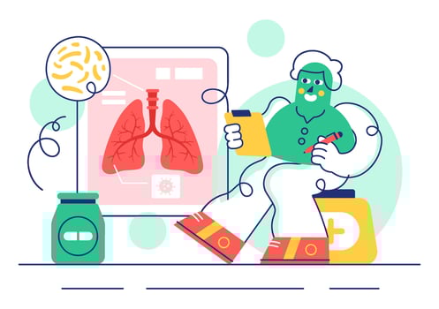 Medical Concept Illustration of Respiratory Infection with Inflamed Lungs Caused by Virus vector