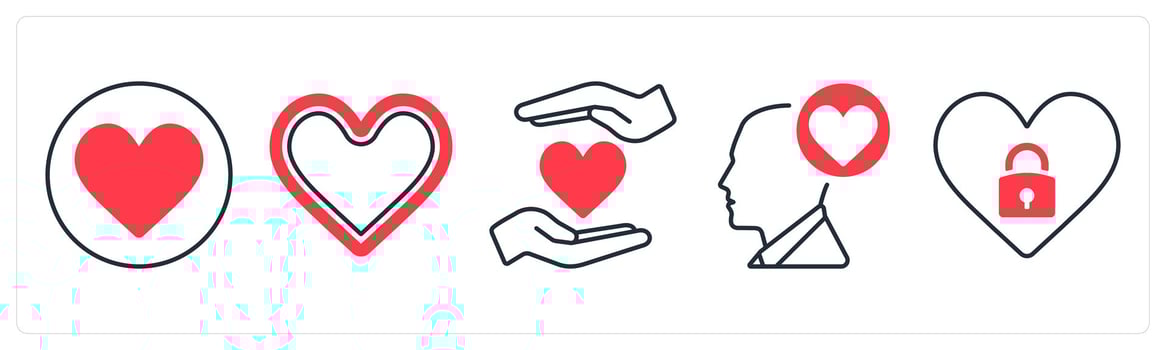 A set of 5 mix icons as favorite, heart, favorite privacy in red color vector