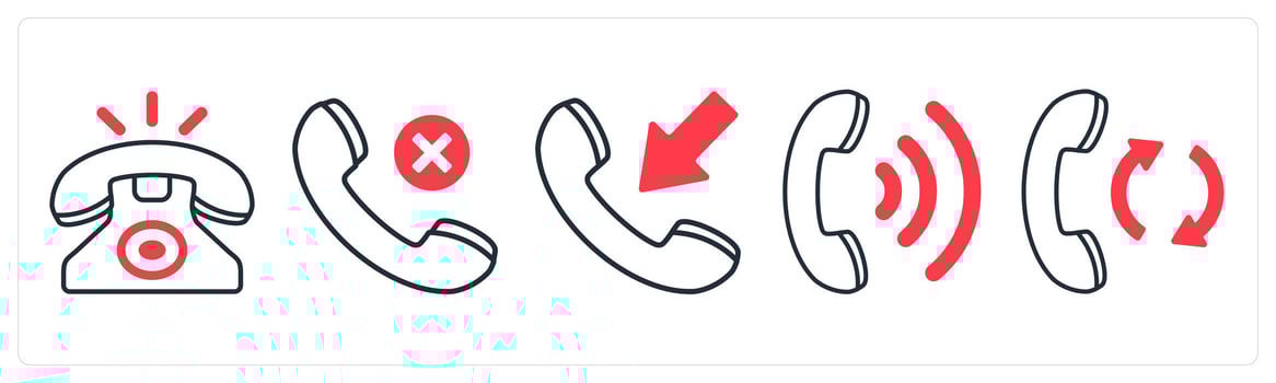 A set of 5 mix icons as landline telephone, wrong call, receive call in red color vector