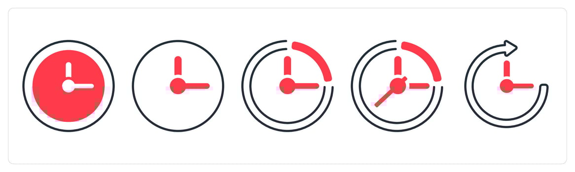 A set of 5 mix icons as clock, watch, time in red color vector
