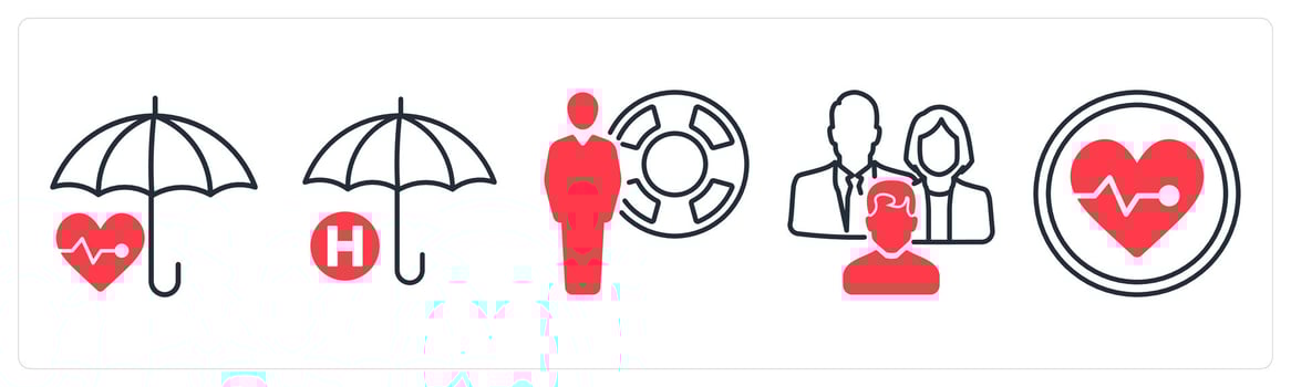 A set of 5 mix icons as heart care, health insurance, life insurance in red color vector