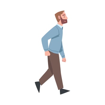 Bearded Man Character Going or Walking Taking Steps Forward Side View Illustration vector