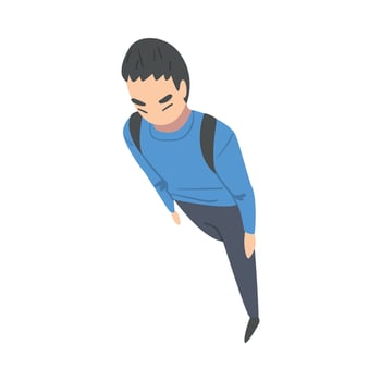 Going and Walking Man Character Wearing Backpack Top View Illustration vector