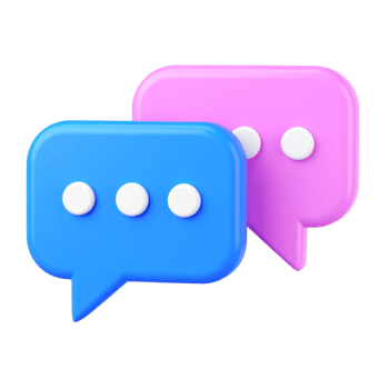 Glossy chat bubbles illustration in blue and pink on transparent background png