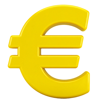 Yellow Euro currency symbol brightly rendered on transparent background png