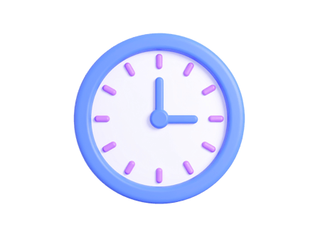 Round cartoonish clock indicating three o'clock on transparent background png