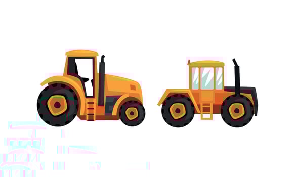 Tractors Agricultural Machinery Set Flat Illustration vector