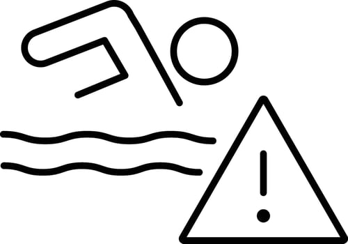 Swimming warning sign caution symbol swimmer icon water safety alert black and white line art hazard notification simple design illustration danger awareness public safety vector