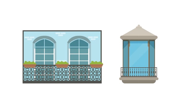 Balcony Windows Colllection, Retro House Facade Design Elements Illustration vector