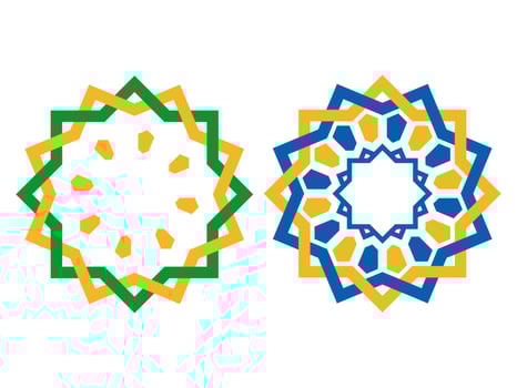 Ornament Animal bg 12.cdrSet of Two Intricate Islamic Geometric Patterns in Green, Blue, and Yellow vector
