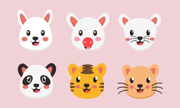 Adorable Collection of Six Cartoon Animal Head Icons vector