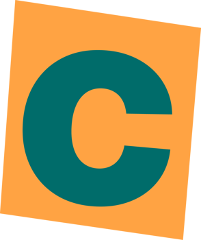 The letter c in an orange and green square png