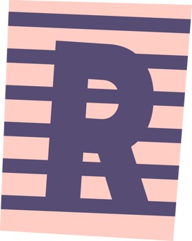 The letter r in a pink and purple striped square png
