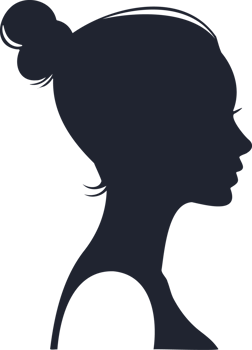A silhouette of a woman's head with a bun in the back png
