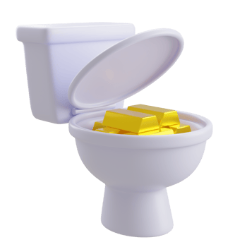 Humor Wealth Toilet with Gold Bricks 3D Render png