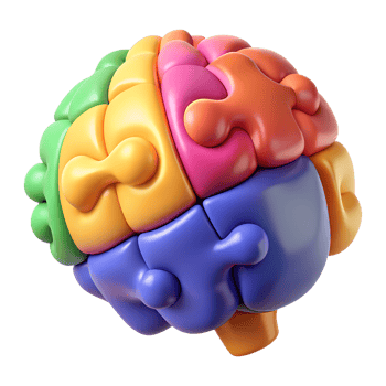 3D Colorful Puzzle Brain Icon Representing Creativity Intelligence and Mental Health on Transparent Background png