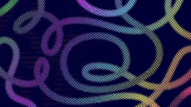 Abstract background with gradient dotted flowing lines and curves on a dark blue backdrop vector