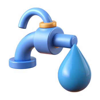 Blue Curved Water Tap with Droplet 3D Icon png