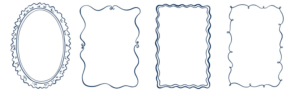 Hand drawn ink vintage frames. Stamp or letter mark frames for greeting cards, wedding, birthday party, invitations in italian or greek marine sea coastal style. Minimalist coquette borders. vector