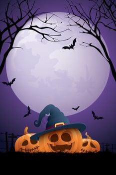 Halloween pumpkins under a full moon vector