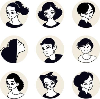 Nine character illustrations in circles vector