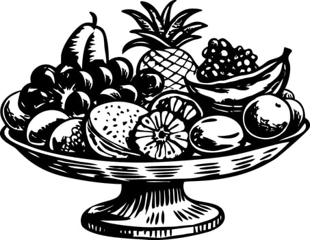 A glyph style illustration showing a fruit platter vector