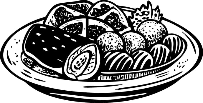 A glyph style illustration depicting roast dinner vector