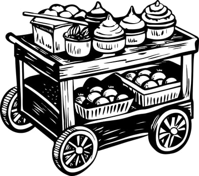 A sketchy style illustration showing sweet cart vector