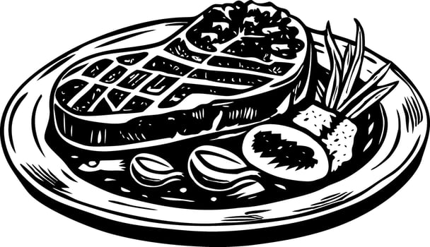 A vintage style illustration showing steak plate vector