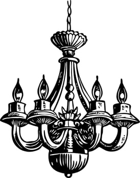 A vintage style illustration depicting brass chandeliers vector