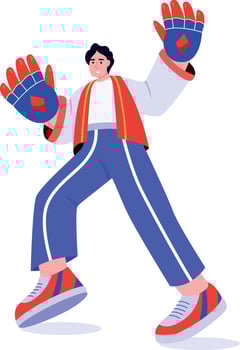 A flat style illustration showing a person wearing smart gloves vector