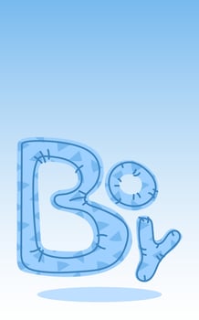 Blue gradient banner with the text BOY from the pillows. Blue pillows with the inscription, symbol of a boy at a gender party. Surprise for a pregnant woman. Let's find out gender of baby. It's a boy vector