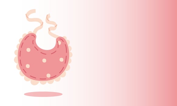 pink bib with white polka dots on delicate background. bib is designed for little girl and is suitable for party that takes her gender into account. flat color. baby shower. horizontal. This is a girl vector