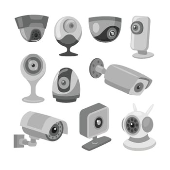 cctvSet of Security Camera CCTV Isolated Element Objects. Webcam Surveillance System Control Protection. Flat Style Icon Illustration vector