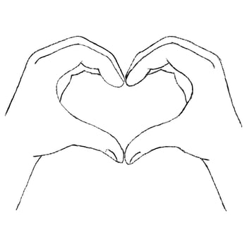 Minimal line art hands forming a heart sign vector
