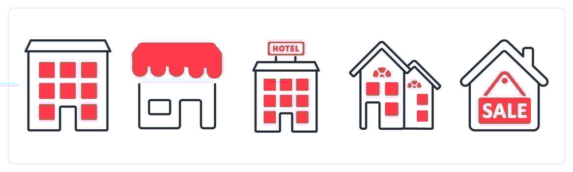 A set of 5 mix icons as flat, store, home in red color vector