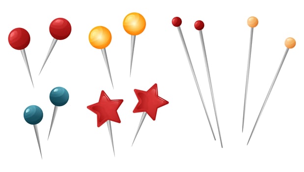 Needles for knitting and push pins symbol. Working tools for sew and needlework. illustration. vector