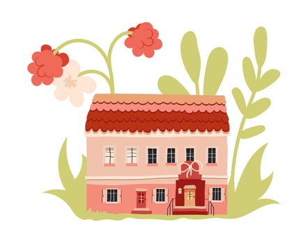 Charming house with flowers illustration vector