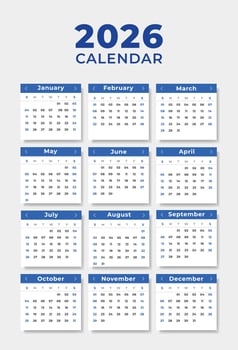 calendars for 2026 isolated on a white background vector