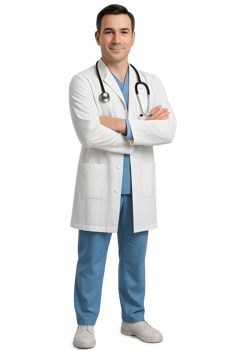Doctor Man standing with arms crossed in medical uniform png
