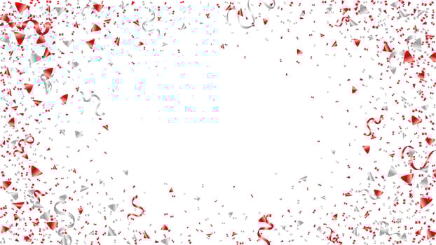 Holiday frame background with silver, red confetti and tinsel serpentine. Festive celebrate backdrop illustration vector