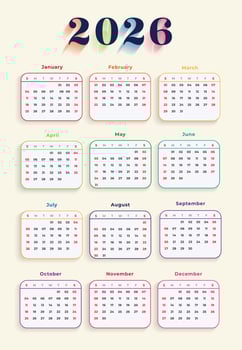 2026 Calendar Template Design vector
