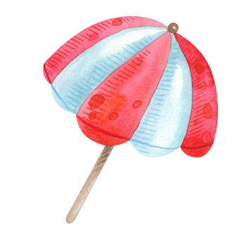 Protective umbrella from the sun, beach umbrella in red stripes, watercolor illustration png