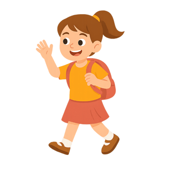 Happy School Girl Walking with Backpack and Waving Hand png