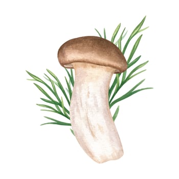 Mushroom and green leaves illustration vector