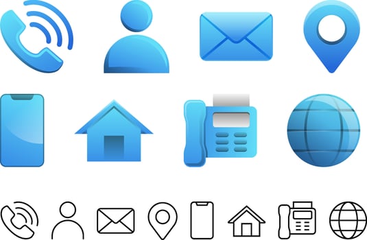 Blue communication and contact icons vector