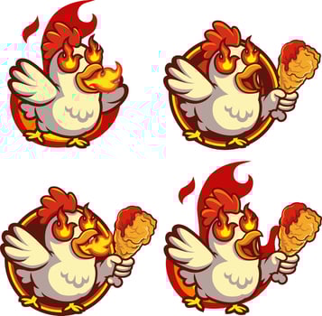 Cartoon chicken with flames and chicken leg vector