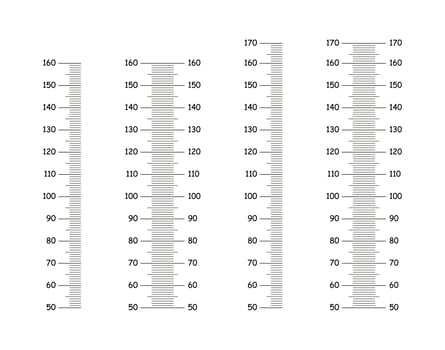 Height charts from 50 to 160, 170 centimeters. Templates for wall growth sticker set. Meter wall or growth ruler. Graphic illustration on white background. vector