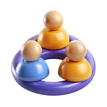 Stylized teamwork illustration with colorful avatars on transparent background png